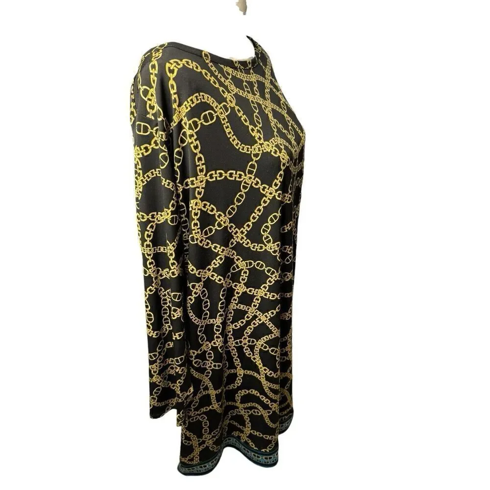 NWT $110 Michael Kors Keegan Chain-Link Long Sleeve Plus Size Border Dress 3x
